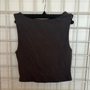 Gray boat neck crop tank top